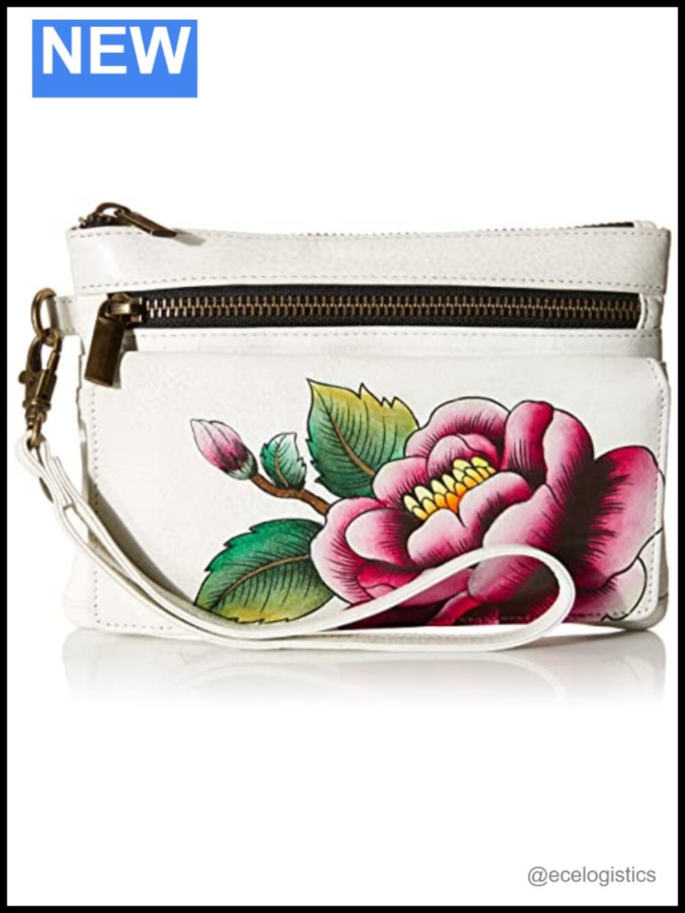 Hand-Painted Genuine Leather Wristlet Organizer Wallet with 11 Card Slots